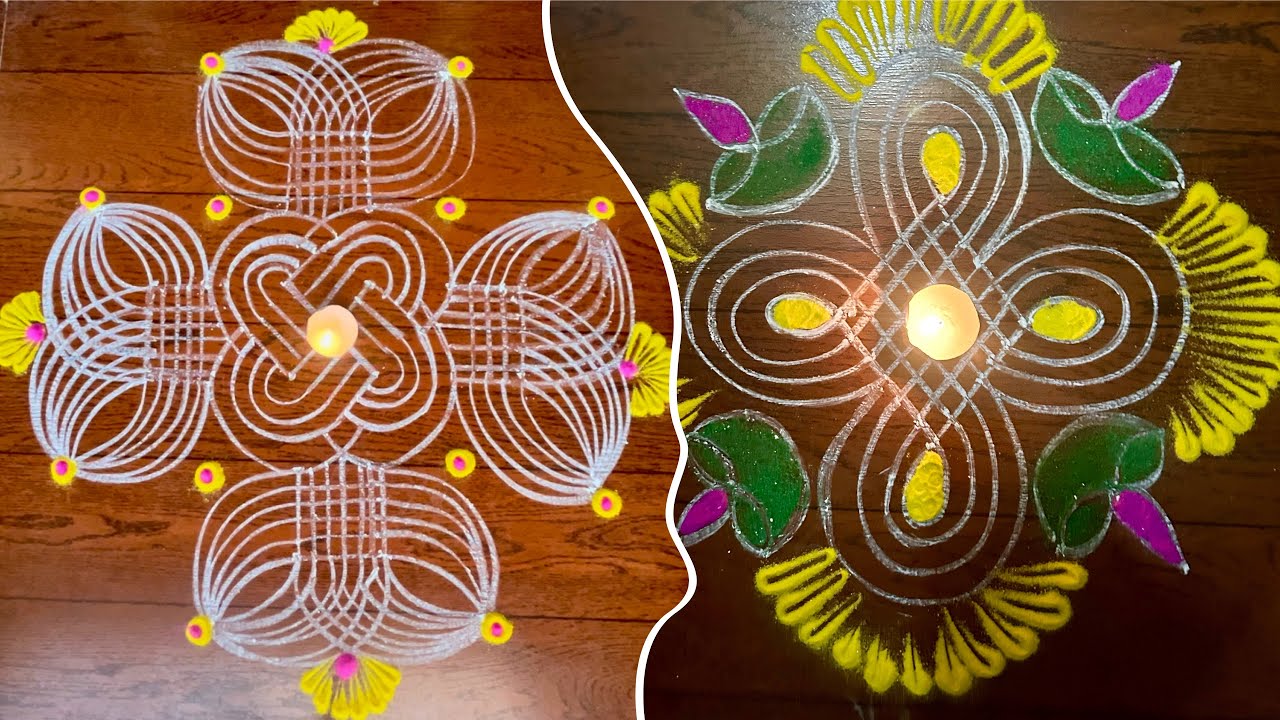 Simple and Easy Rangoli designs for Diwali | 6-2 Straight dots rangoli ...