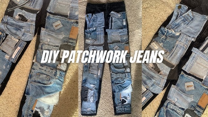 DIY How to sew patches Hippie boho Art upcycled denim jeans Thrift
