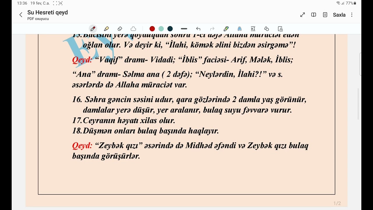 Su həsrəti əsərinin təhlili (Eyvaz Əyyub)