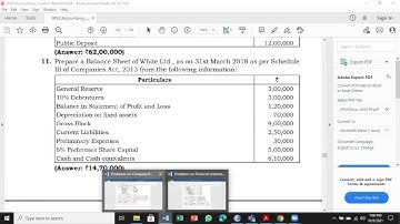 2nd PUC Accountancy /12th Std Accountancy CBSE & ICSE syllabus- Company Balance sheet Problem No.11