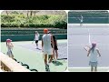 Rafael nadal cutely playing tennis with a young girl at indian wells 2022