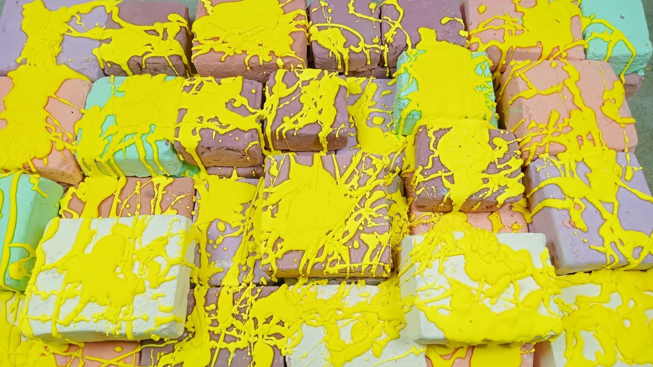 Colourful blocks with pasted Gym Chalk mass crush | Satisfying | ASMR ...