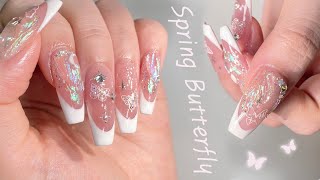 Spring Butterfly Nail Art💕 4 ways to get French nails! acrylic gel extensions / asmr