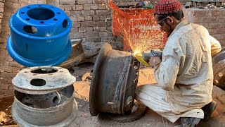 How Expert Welder Rebuild a Cracked Wheel Rim || Fixing a Broken Wheel Rim || Bent Rim Repair