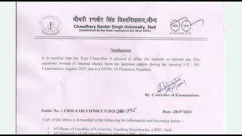 CRSU UNIVERSITY jind: Exam pattern /How many choices to attempt questions from the question paper