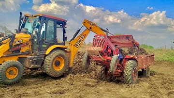 New JCB 3dx Backhoe Machine Loading Red Mud In Mahindra 475 Di Tractor Making pond | gadi wale video