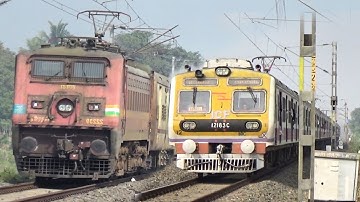 Quick Accelerating Katwa Howrah Pink ICF Local Train+Intercity Express Dangerously skipping Railgate