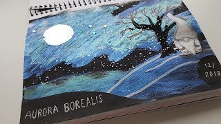 ART JOURNAL Using Amsterdam Pearl Set / Black Background - Aurora Borealis