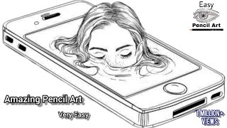 3D Mobile Pencil Art | Girl On Mobile Display | Step By Step | Easy Pencil Art | By ASHISH CHAUHAN