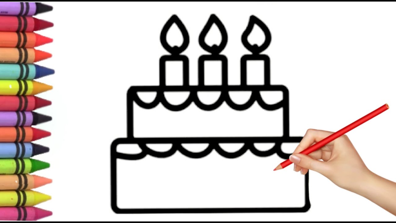 how to draw a cute cake for kids & toddlers/ birthday cake painting coloring.