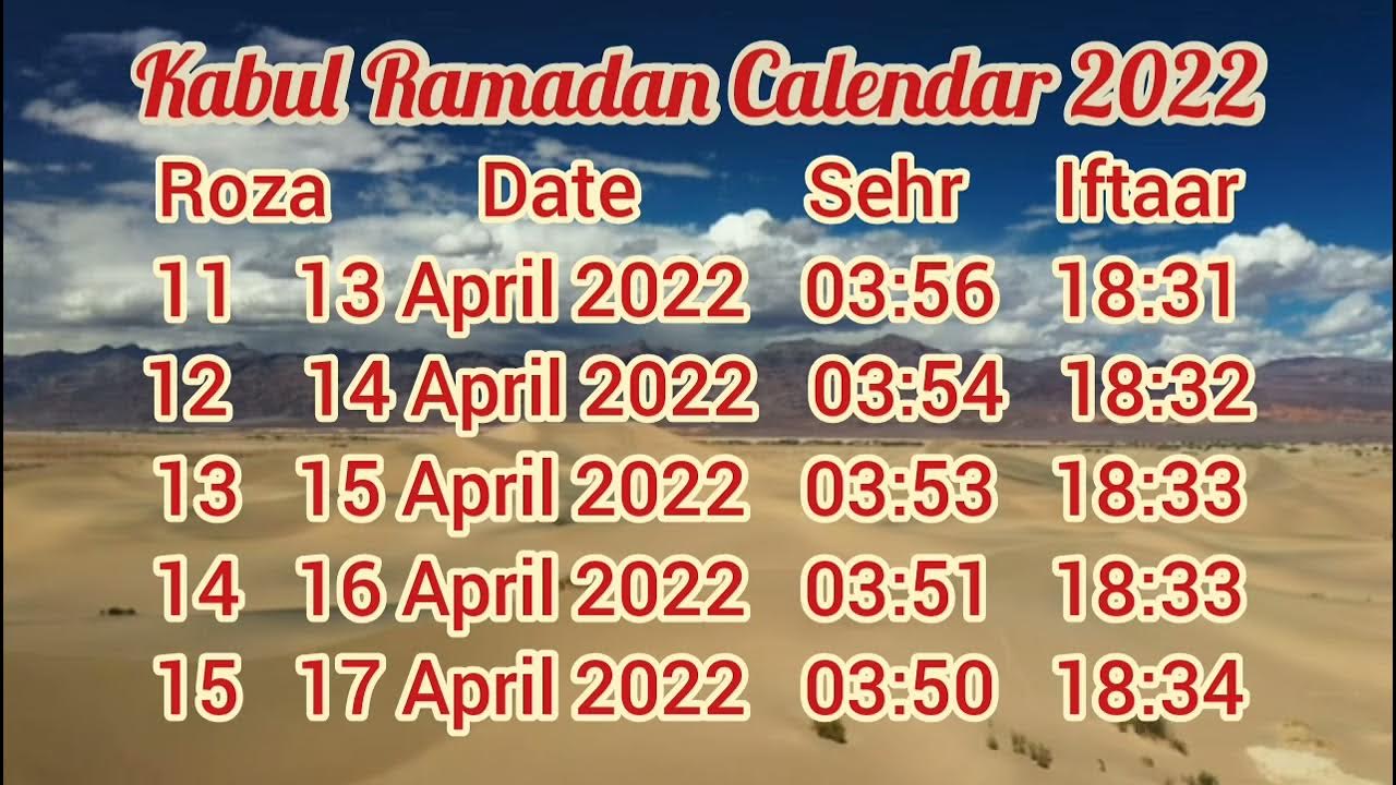 Kabul Afghanistan 2022 Ramadan Calendar Kabul Ramzan Calendar 1443
