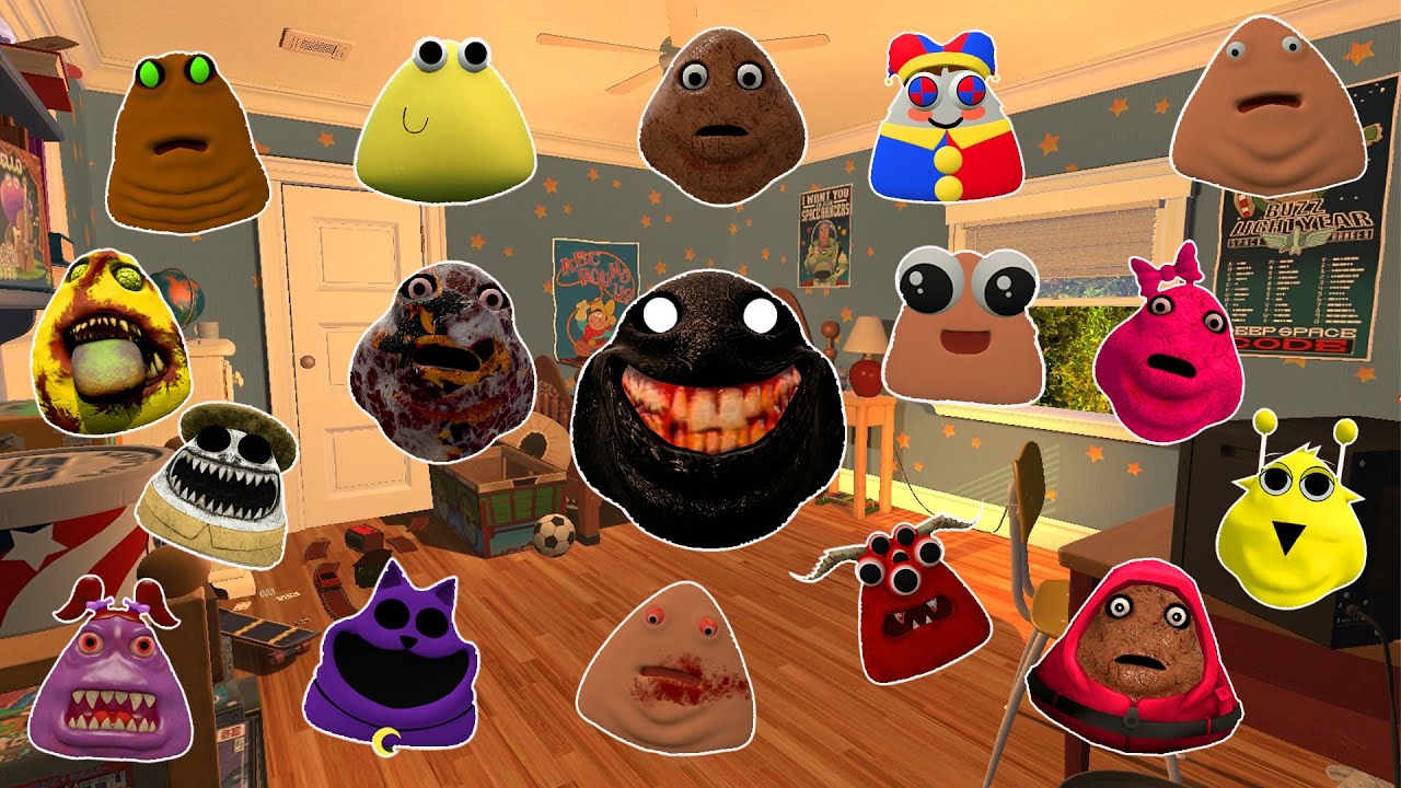 SPARTAN KICKING POU BOU FAMILY FROM BOU'S REVENGE Of POU and SPRUNKI POU in BED ROOM Garry's Mod