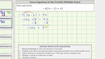 Solve a Linear Equation with Parentheses -4(3x-2)=42