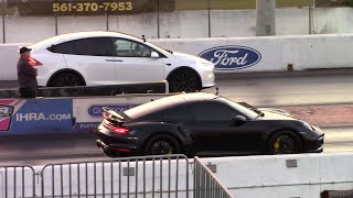 Tesla Model X Plaid vs Porsche 911 Turbo S 1/4 Mile Drag Races
