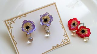 【ディップアート】ワイヤーとディップ液で作るアネモネのピアスの作り方　How to make anemone earrings.