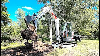 Chaining Pulling Pushing Trees Down Bobcat E42 Excavator #516