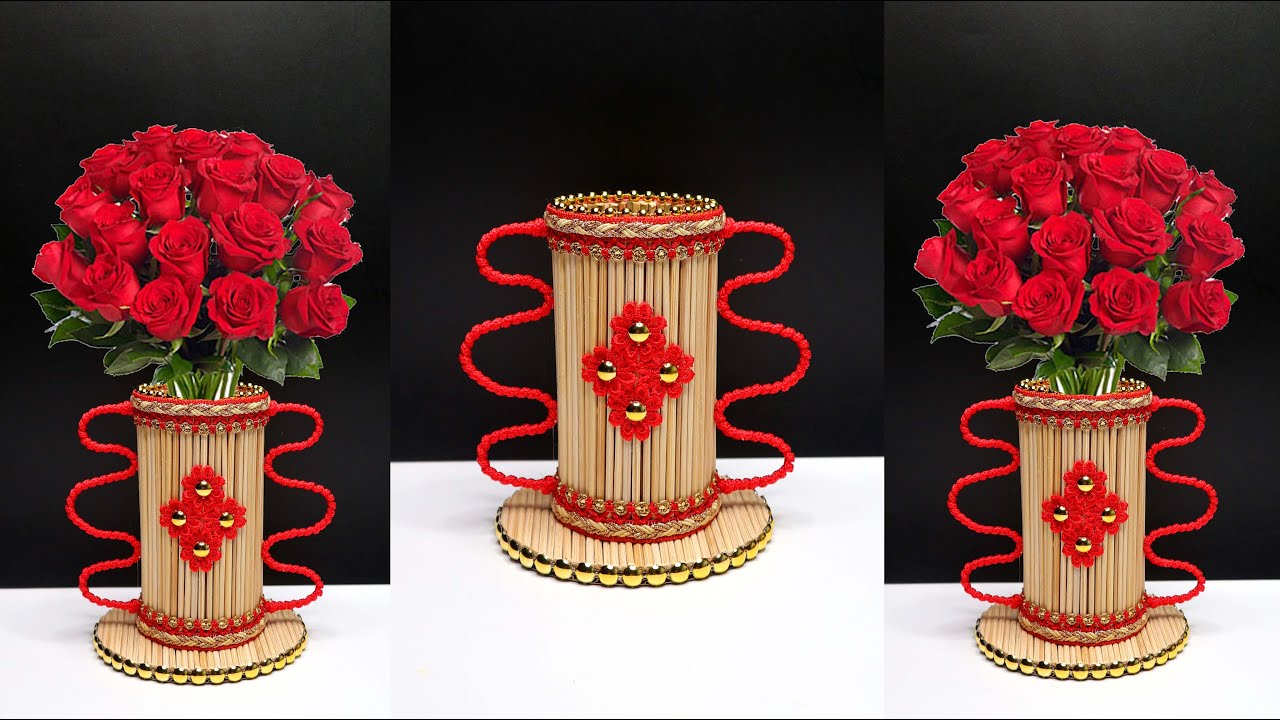 Ide Kreatif Vas  bunga  dari  Tusuk sate How to make Flower 