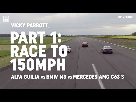 Alfa Giulia Quadrifoglio vs BMW M3 Comp Pack vs Mercedes-AMG C63 S: race to 150mph