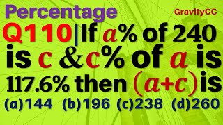 Q110 | If a% of 240 is c and c% of a is 117.6, then the value of (a+c) is