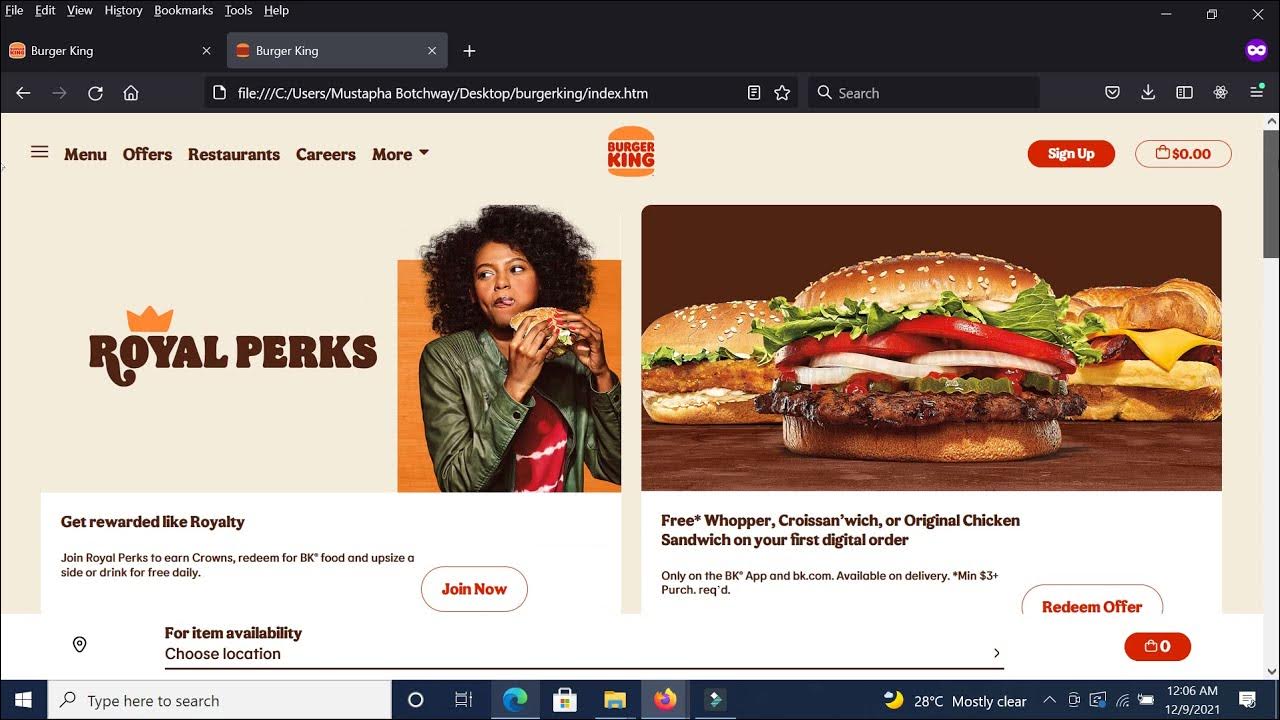 Burger King website mockup - using HTML, CSS, Javascript - YouTube