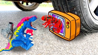 Crushing Crunchy & Soft Things by Car   Experiment Car Dinosaur toys, colorful gloves