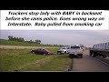 Intense Arkansas State Police Pursuit - With baby in back, female driver RAMS Trooper in reverse.
