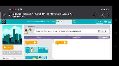 Code.org Course A lesson 12 On the move with Events