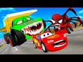 Lightning mcqueen and friends vs spiderman choochoo charles zombie balaz pixar cars in  beamngdrive