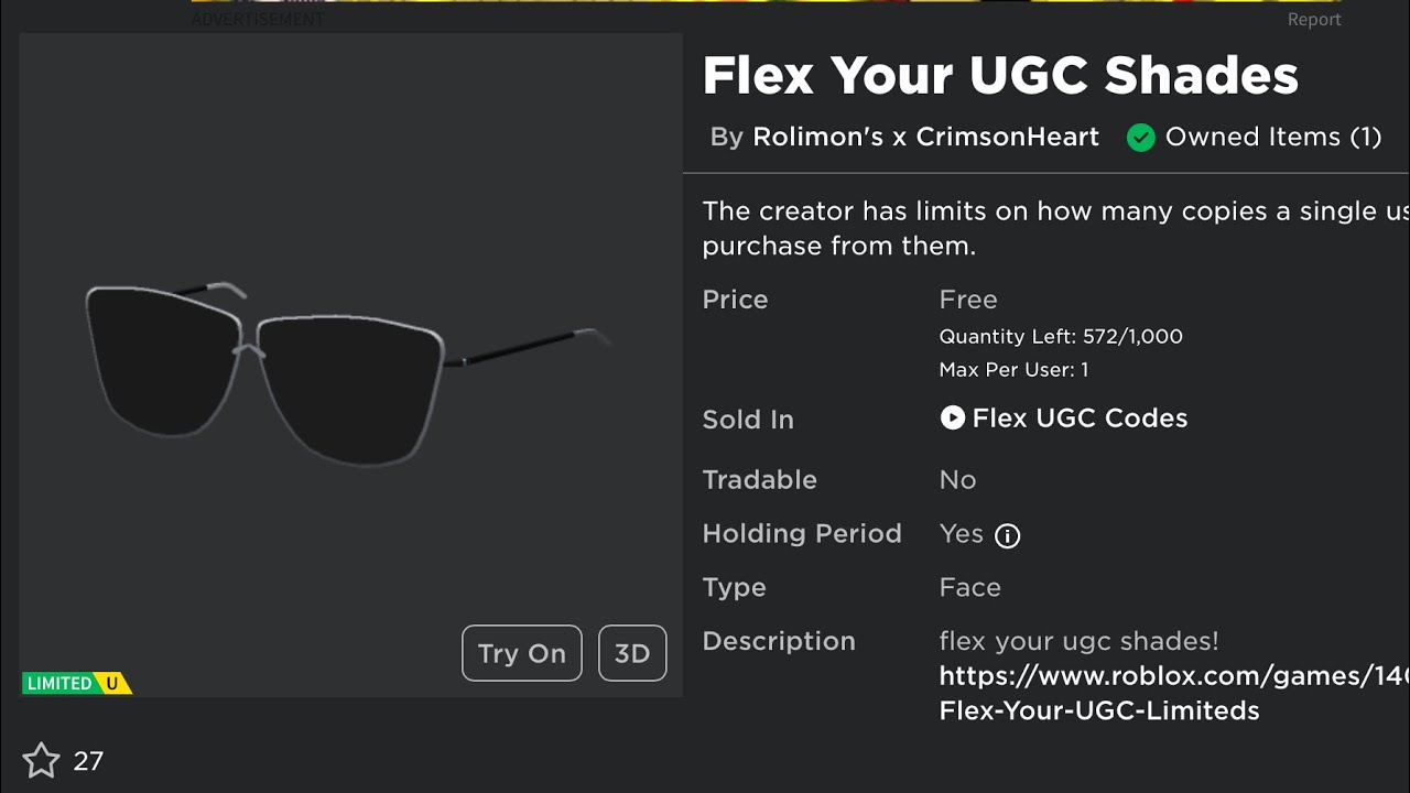 Flex Your UGC Shades  Roblox Item - Rolimon's