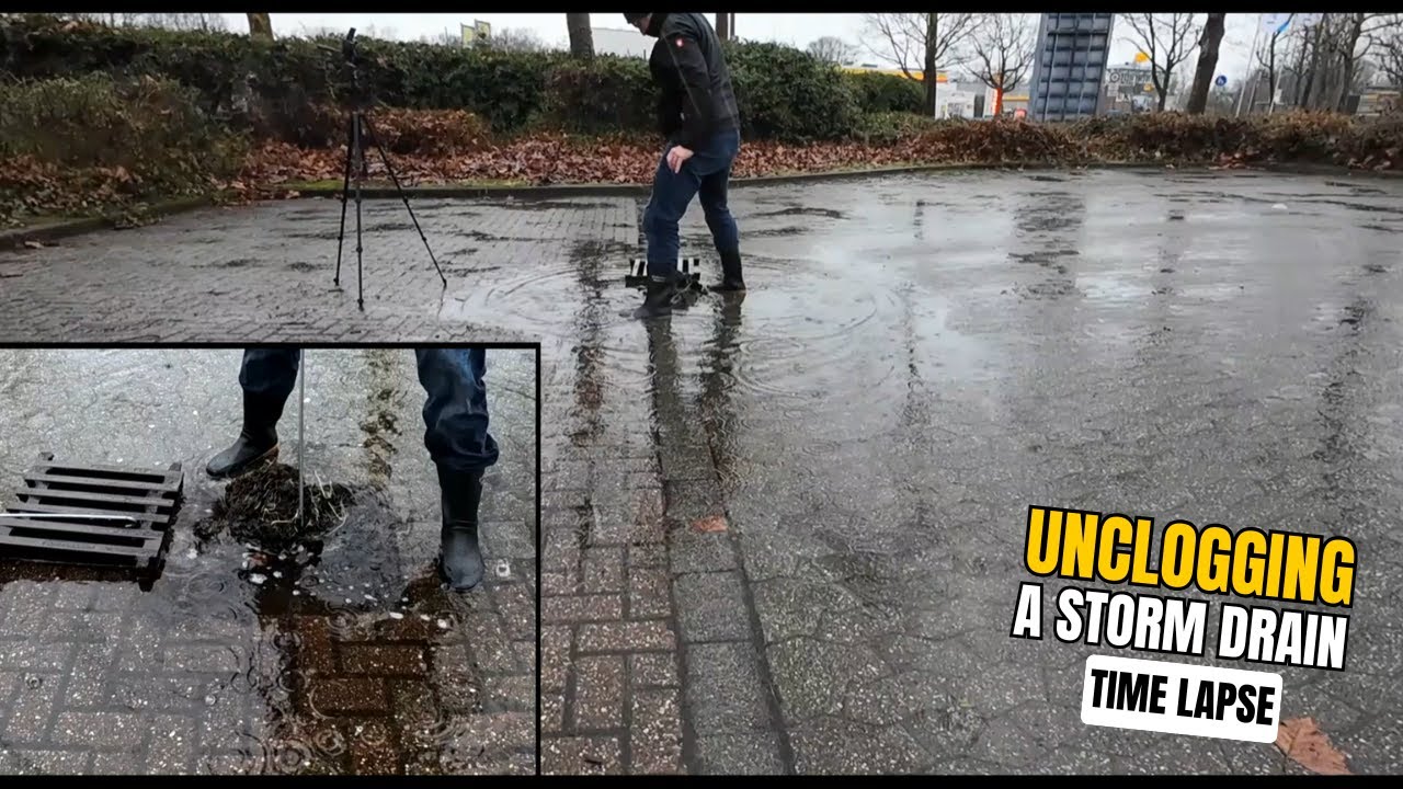 #058-3 - Time Lapse - Unclogging a storm drain during rain in Germany ...