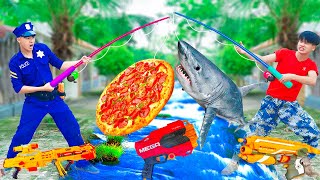 Battle Nerf War MPXMAN Fishing PIZZA & COMPETITION Nerf Guns Fight Man FISHING DOLPHIN NERF BATTLE