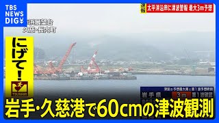 【津波観測】岩手・久慈港で60cmの津波観測 午後1時3分 太平洋側の広い地域で津波警報
