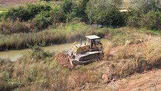 Superpower KOMATSU Dozer D65P Using Technology to Move Soil &Forest to Construct a New Canal Project