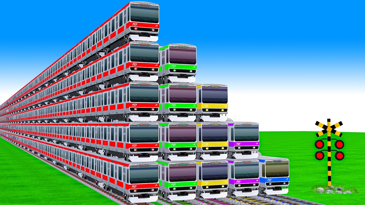 【踏切アニメ】複雑な電車 5 Trains Climbing Pynamid 2025i 🚦 Fumikiri 3D Railroad Crossing Animation #1 #1million