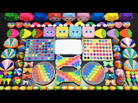 RELAXING SLIME WITH CLAY VS MAKEUP VS GLITTER ! Mixing Random Things Into GLOSSY Slime