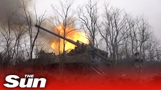 Russian forces blast Ukrainian targets with 'Hyacinth-S' rocket systems
