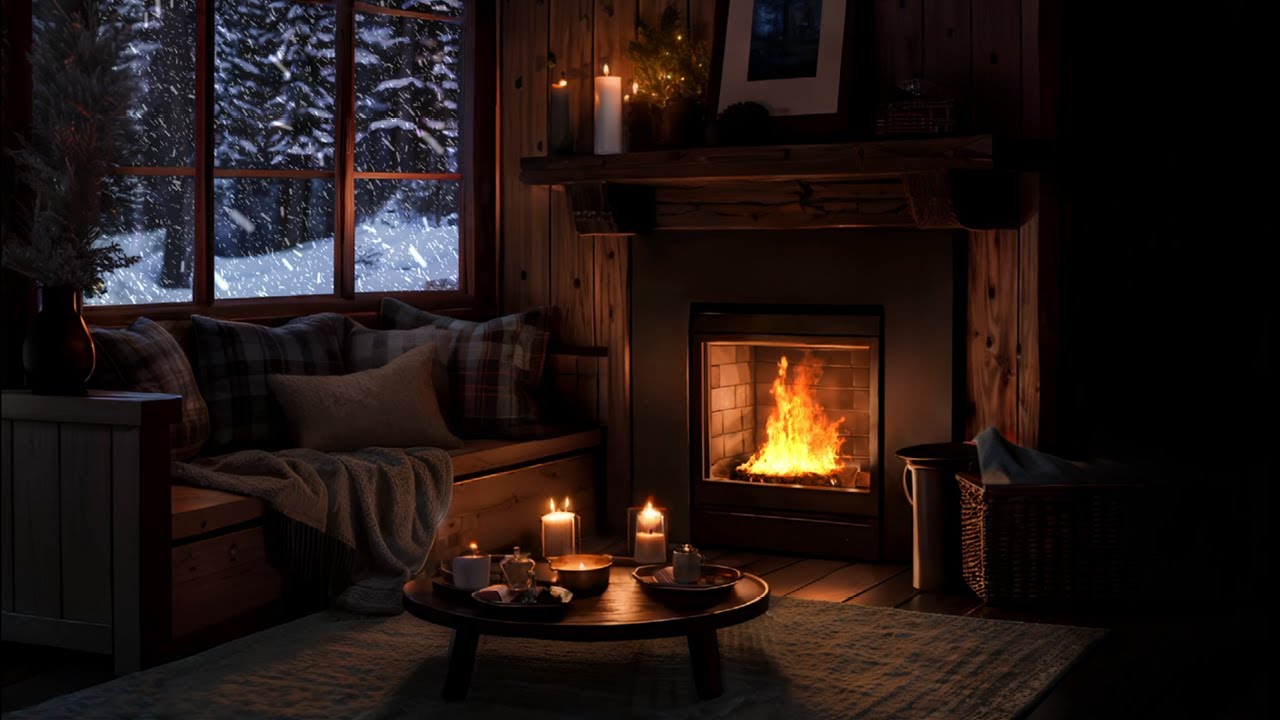 Cozy Wood Cabin Ambience | Escape the Howling Wind & Relax by the Crackling Fire