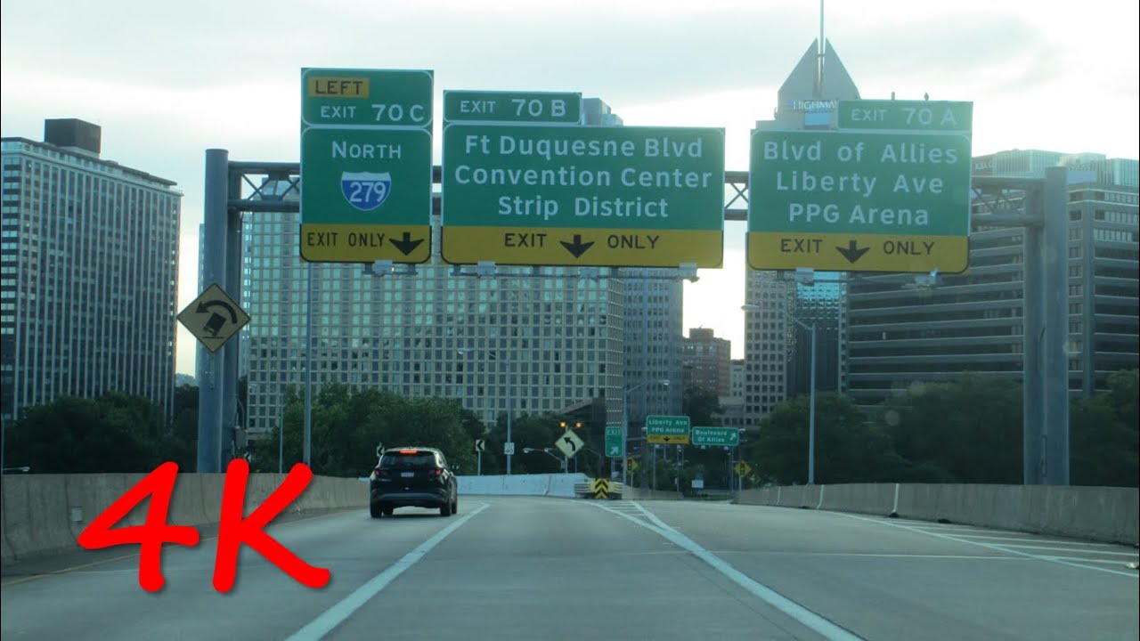 ⁴ᴷ Driving through Downtown Pittsburgh, PA north/eastbound (Interstates 376 & 279) [4K VIDEO]