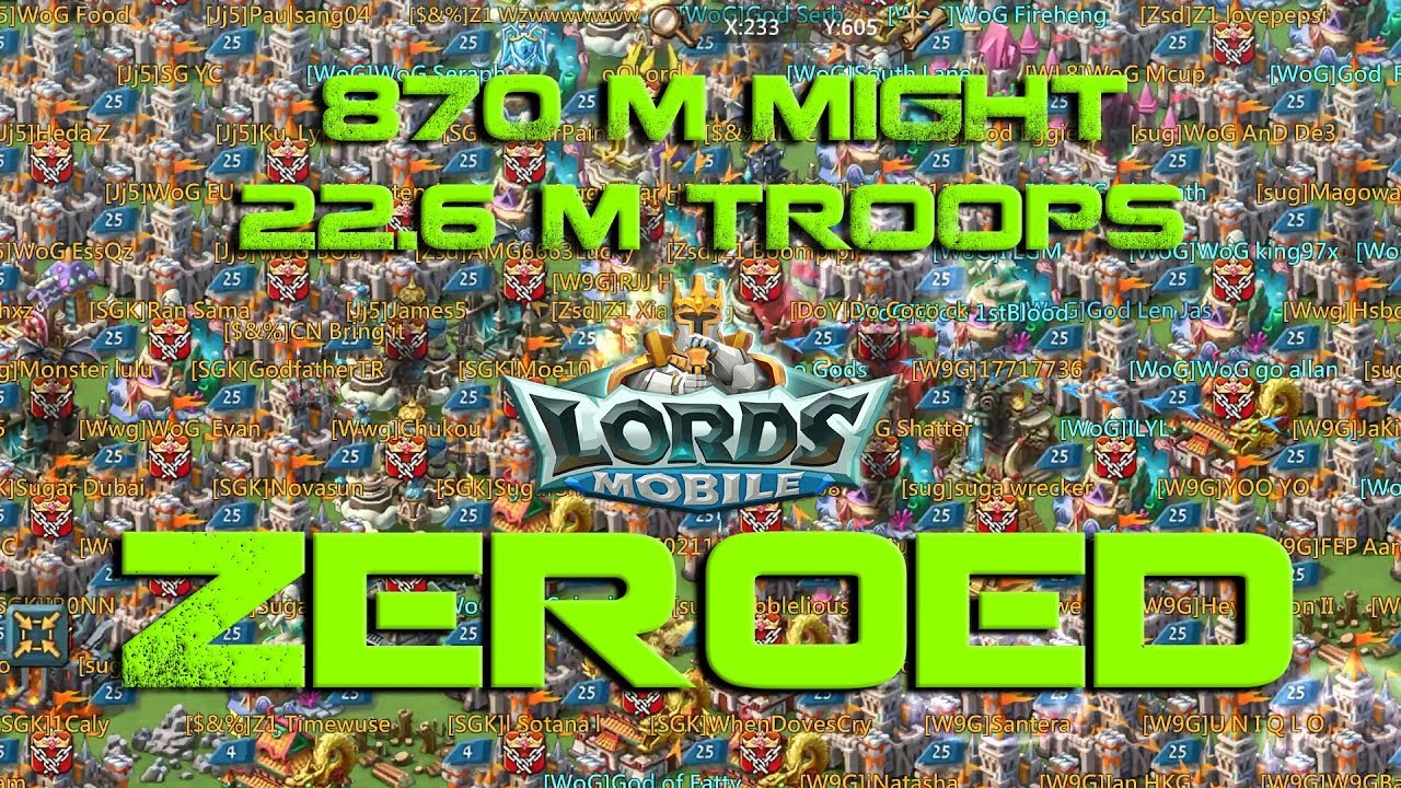 WoG Multiple Rallies VS 870 Million Might 22.6 M Troops - Lords Mobile