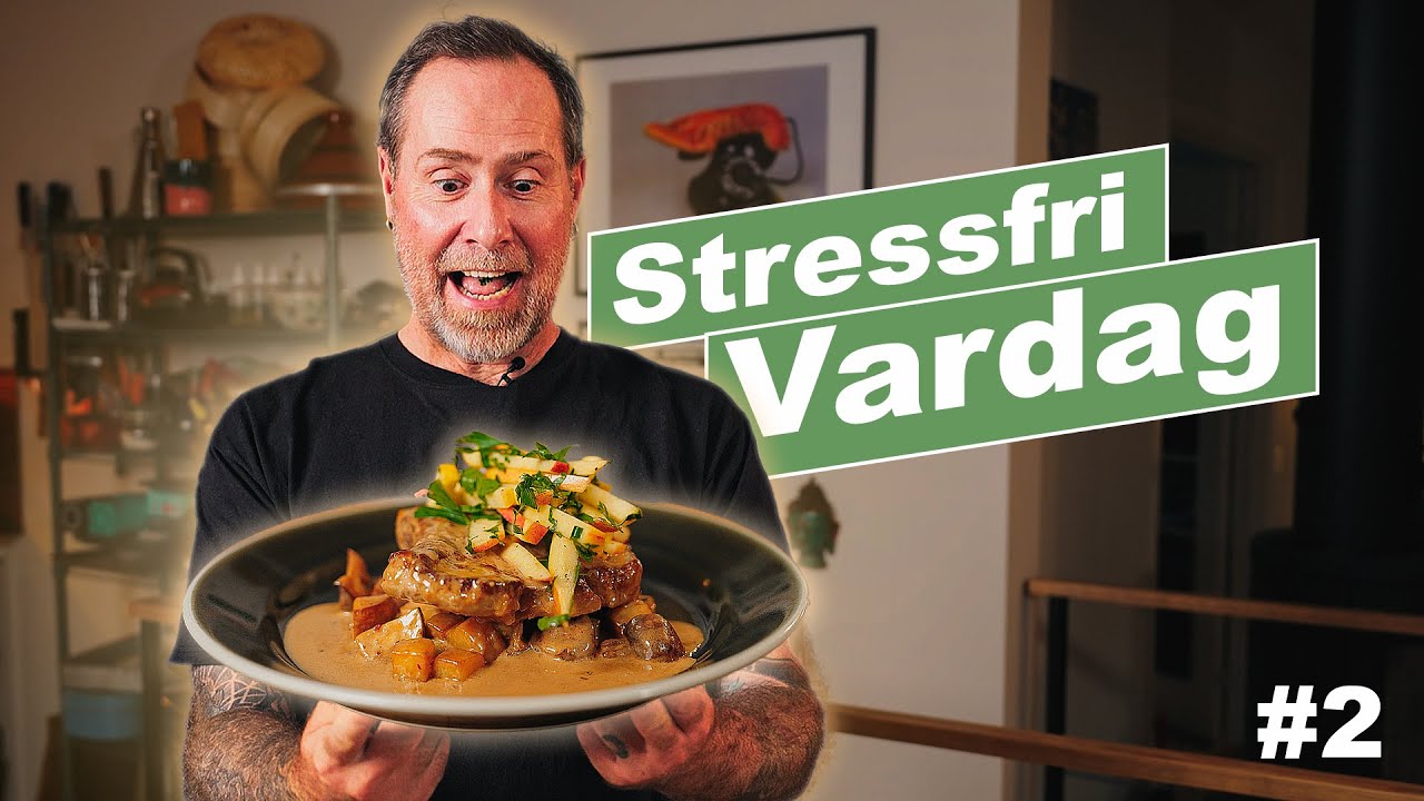 Fläskkotlett med gräddstuvad potatis, champinjoner & en syrlig äppelsallad | Stressfri vardag del 2