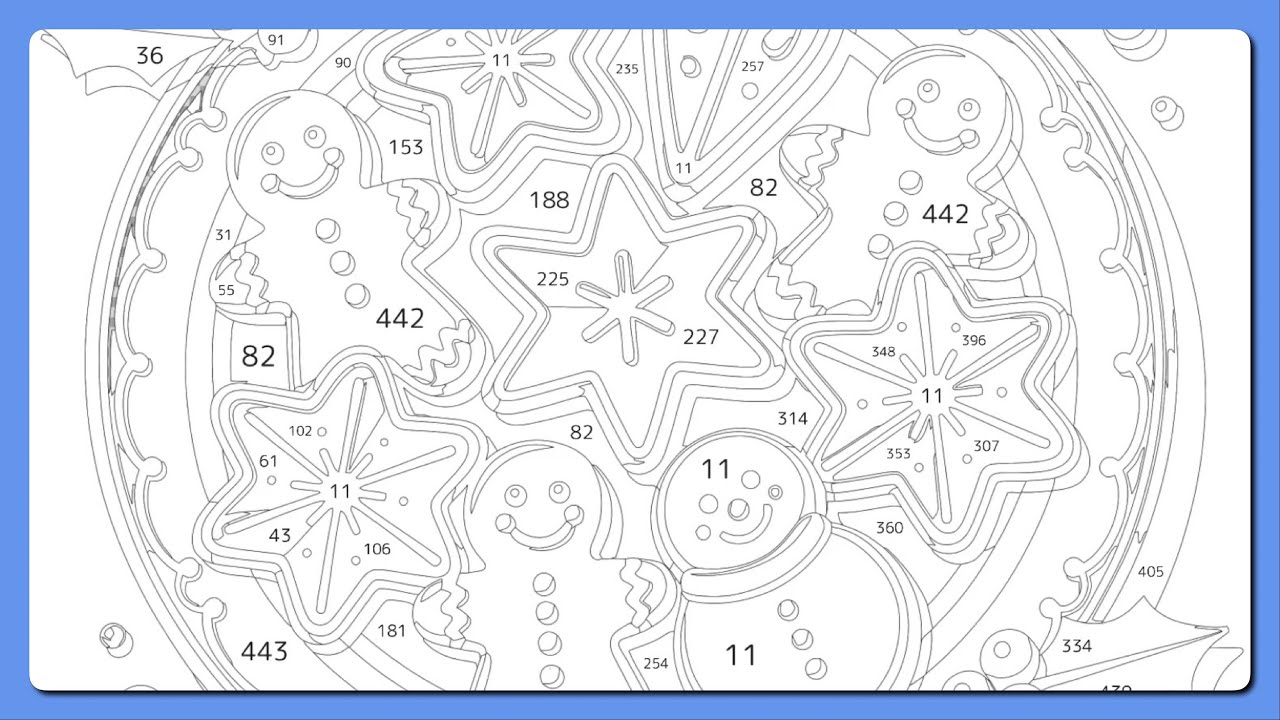 Раскраска по номерам: рождественское печенье, тарелка, пряники, звездочки, снеговик, приложение H...