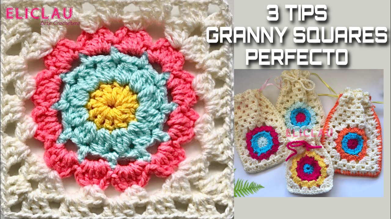 Tips para tejer Granny Square + Bolsita 🛍| Crochet Fácil | EliClau