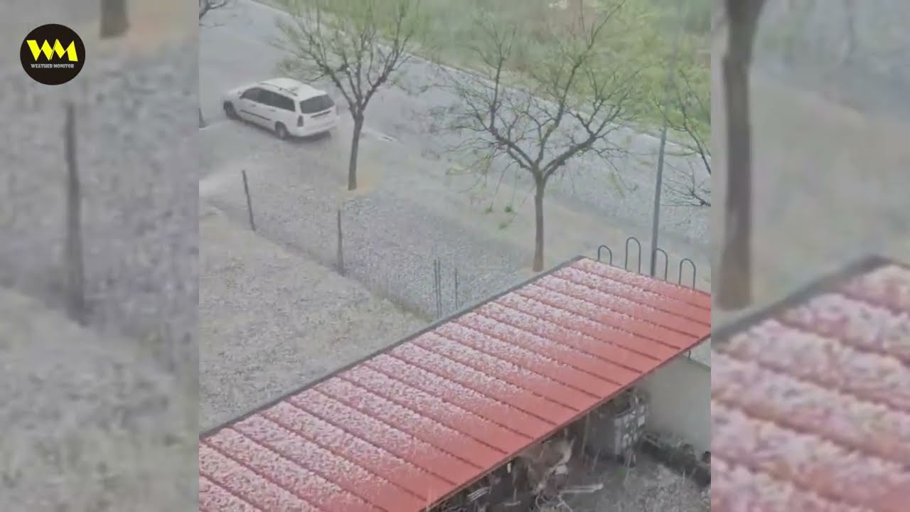 8 минут назад в Каталонии, Испания! Град размером с кулак обрушился на город.