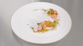 Red mullet, radishes, pistachio - flavoured biscuit