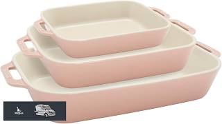 Staub Ceramic 3 pc Rectangular Baking Dish Set Macaron Pastel Pink Small Rectangle Baker Set