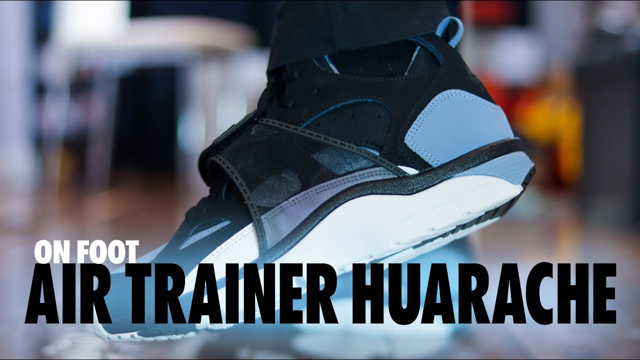 ON FOOT! Nike Air Trainer Huarache Black White Cool Blue Schopes 4K IH4470-001