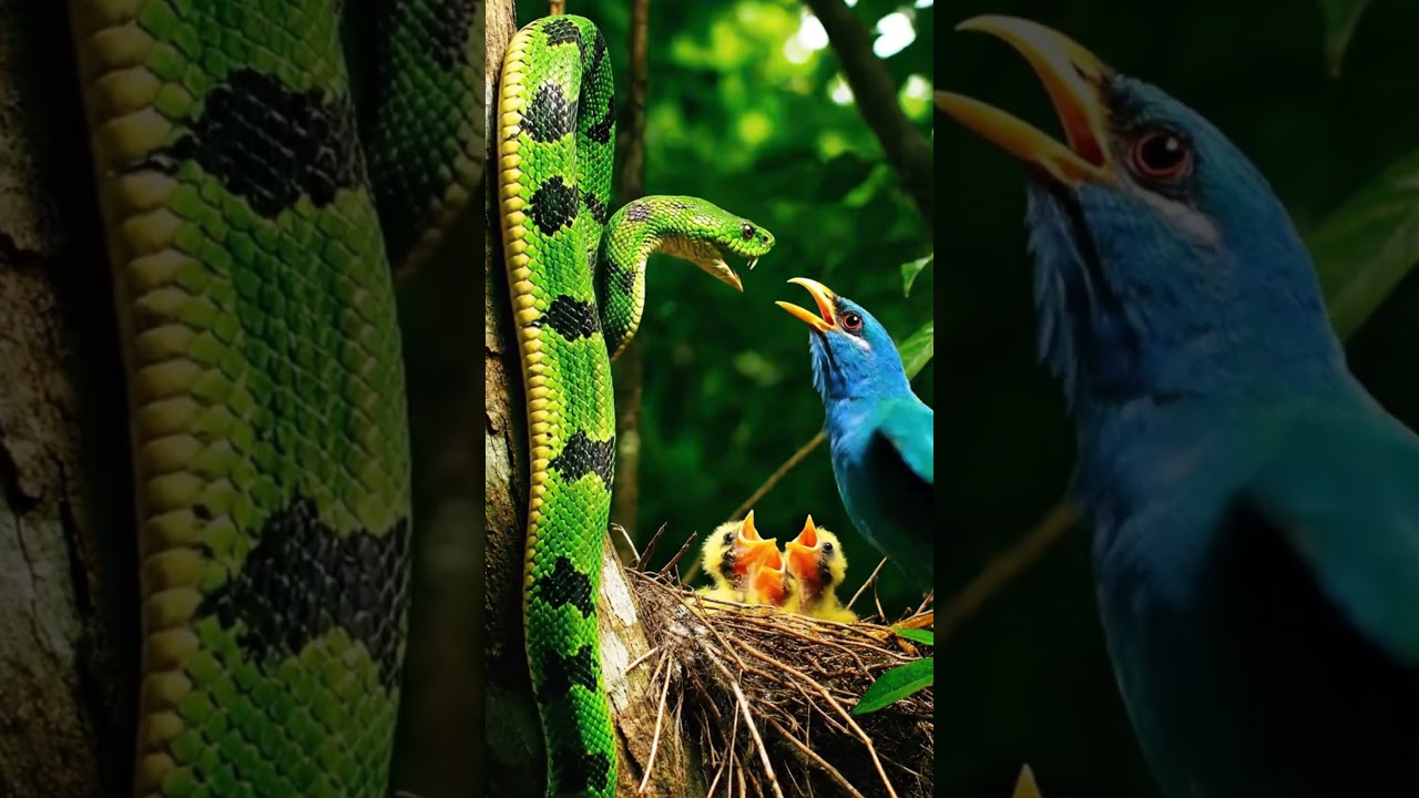 Mother Bird Fights Snake to Protect Her Babies
