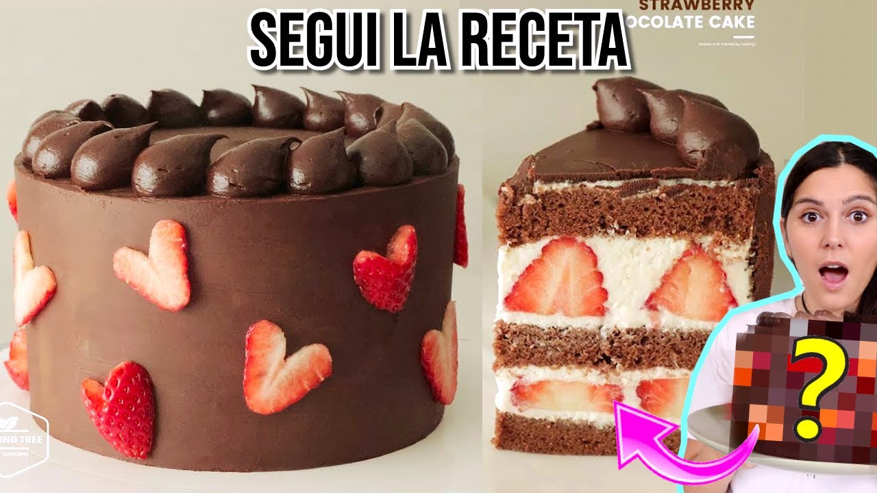 PASTEL de CHOCOLATE del AMOR: PROBAMOS RECETA VIRAL COREANA de @Cooking tree 쿠킹트리 딸기 초콜릿 가나슈 케이크 만들기