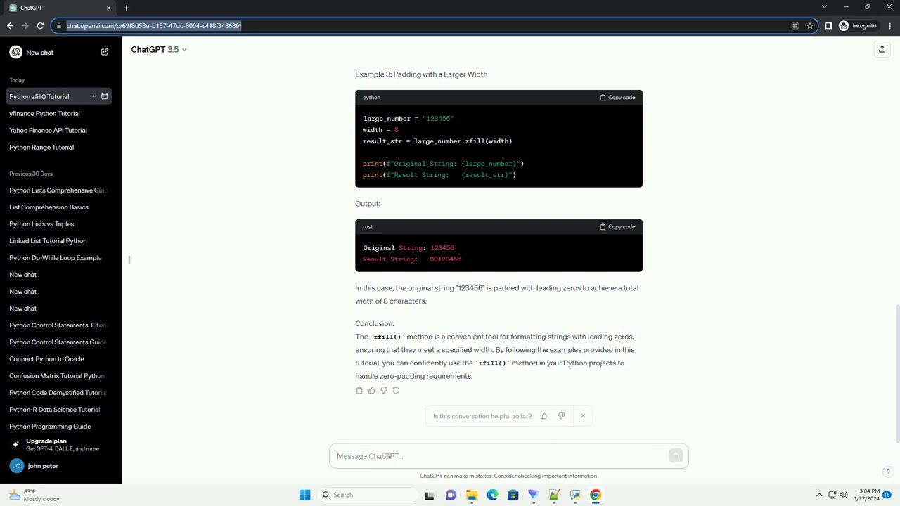how to use zfill in python