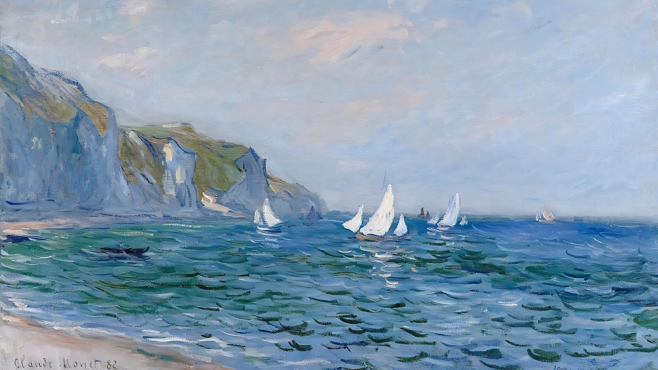 Impressionist Art - Claude Monet - Cliffs and Sailboats at Pourville